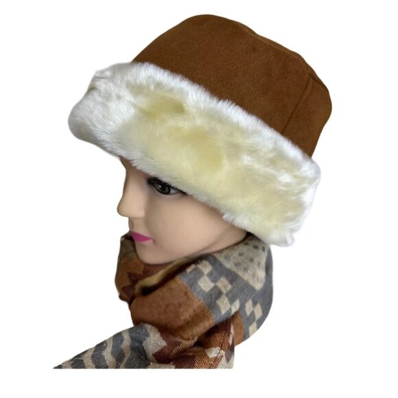 Winter Faux Suede Bucket Hat, Fluffy Fisherman Fuzzy Warm Camel Hat for Women main image 4